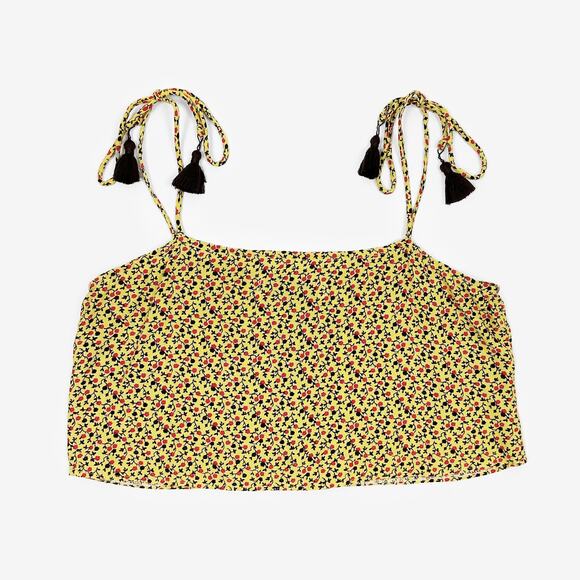 Faithfull the Brand Floral Crop Top Small Yellow Rayon Tassel Ties Daisy Summer - Picture 4 of 8